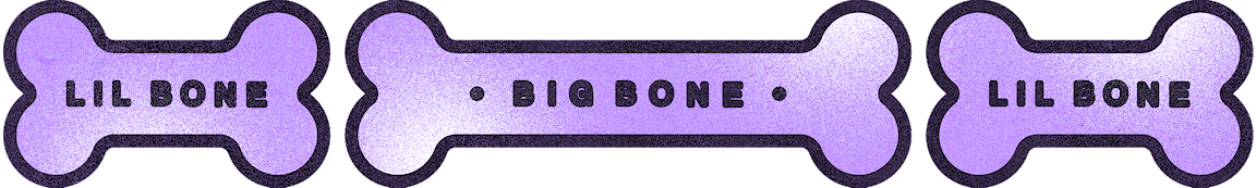 Three dog bones have words: "LIL BONE," "BIG BONE, and "LIL BONE."